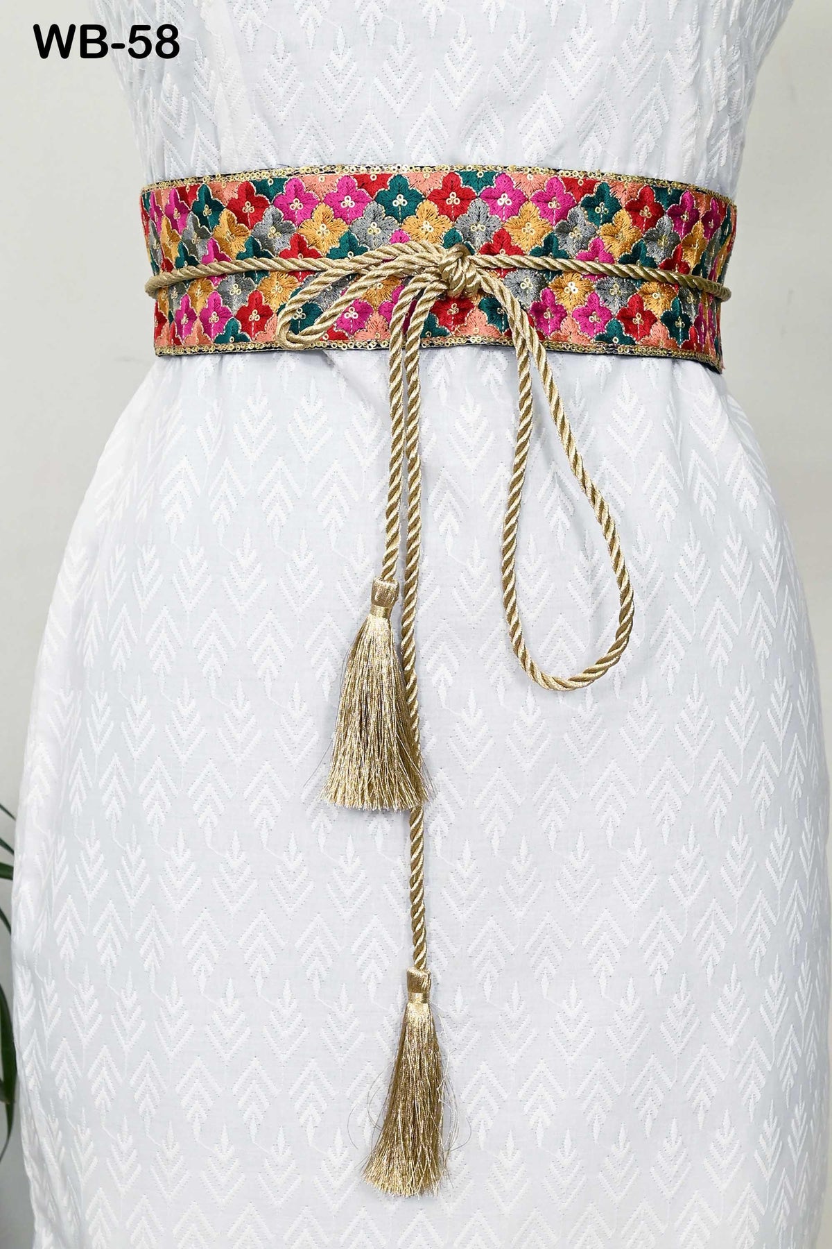 Obi Embroidery Belt, Multicolor Reversible Sash | Embroidered Fabric, Velvet Back | Adjustable, S-XL