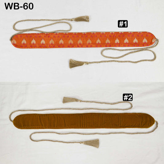 Boho Tie Belt, Embroidered Obi Sash | Velvet Back Brocade, Multicolor | 29in Panel, 3in Width, 45in Tassel Ties, S-XL