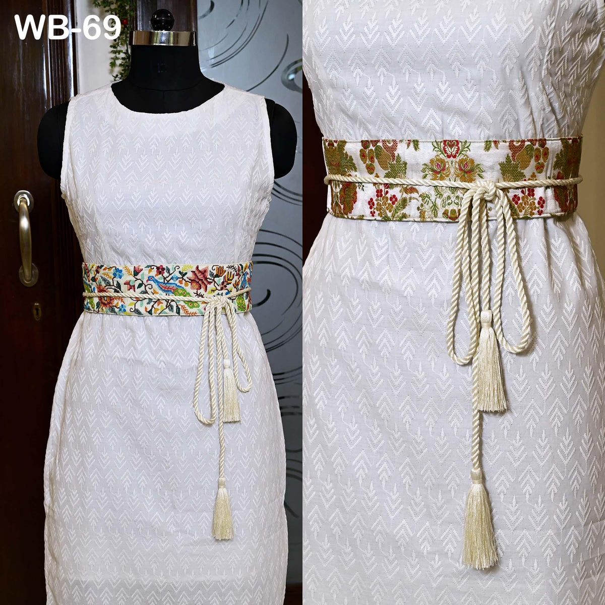 Reversible Embroidered Obi Belt: Bohemian Ethnic Sash with Tassels – Customizable Summer Wedding Accessory
