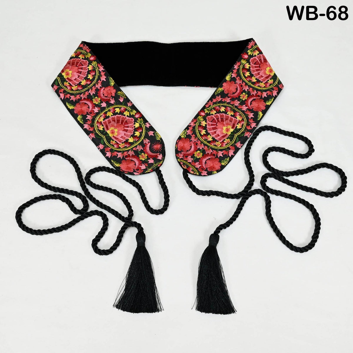Embroidered Belt Obi Sash, Reversible Brocade Velvet, Boho Ethnic Wrap (Adjustable S-XL, Red Green)