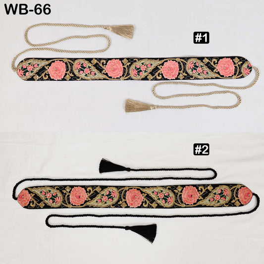 Embroidered Belt, Boho Reversible Sash - Wine Floral Brocade, Velvet Back | Adjustable S/M-XL, Tassel Ties