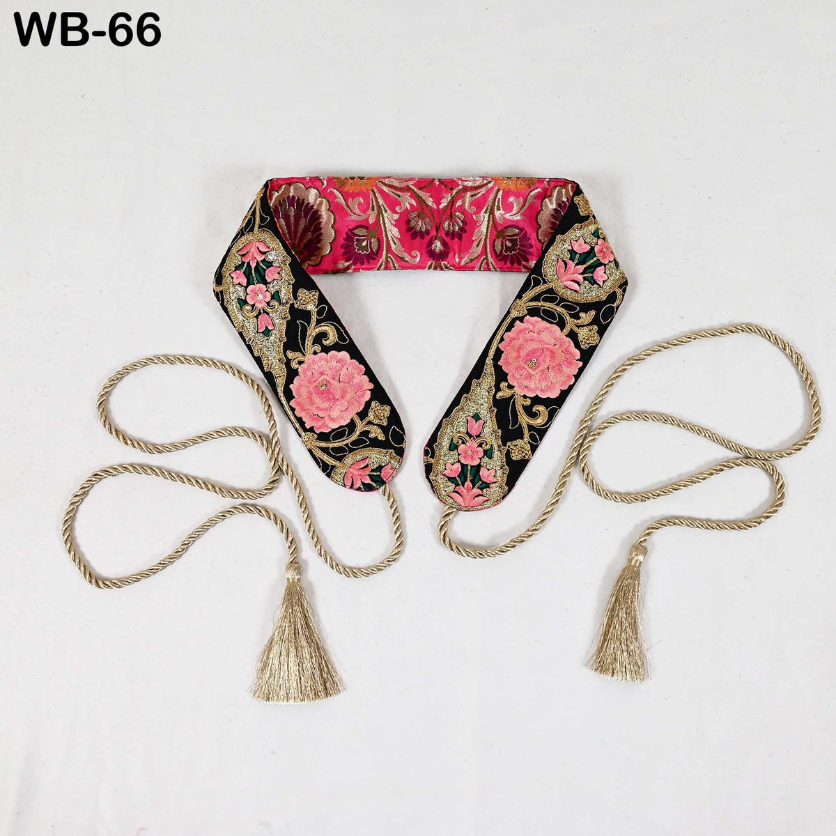 Embroidered Belt, Boho Reversible Sash - Wine Floral Brocade, Velvet Back | Adjustable S/M-XL, Tassel Ties