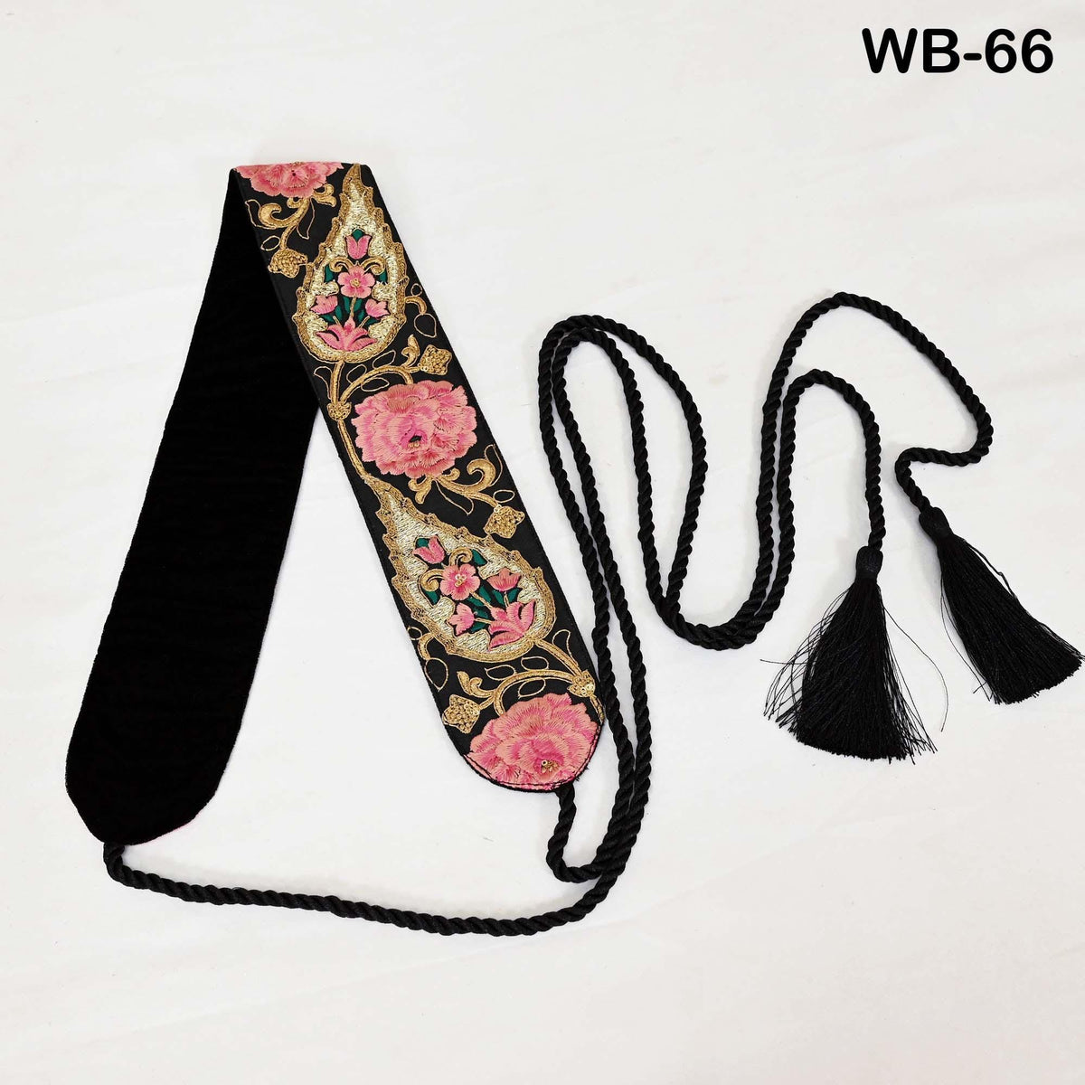 Embroidered Belt, Boho Reversible Sash - Wine Floral Brocade, Velvet Back | Adjustable S/M-XL, Tassel Ties
