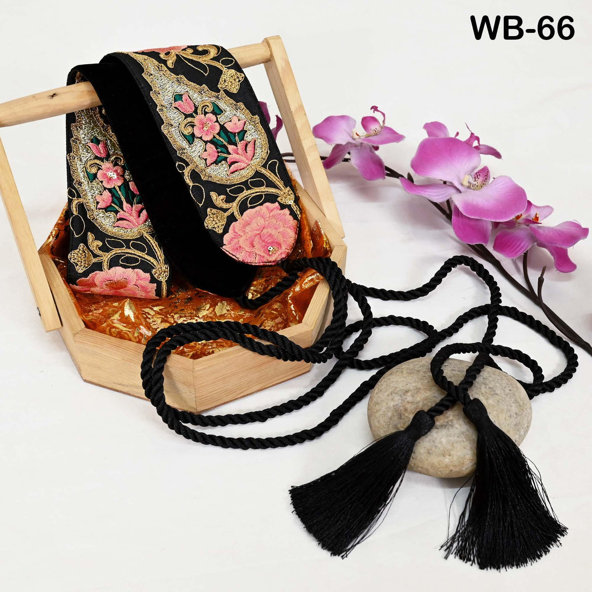 Embroidered Belt, Boho Reversible Sash - Wine Floral Brocade, Velvet Back | Adjustable S/M-XL, Tassel Ties