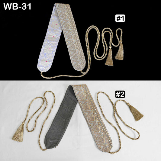 Reversible Embroidery Fabric Belt Gold Obi Wrap Women Sash Belt Adjustable Bohemian Ethnic Customized Summer Wedding Dress Gift Friend Grey