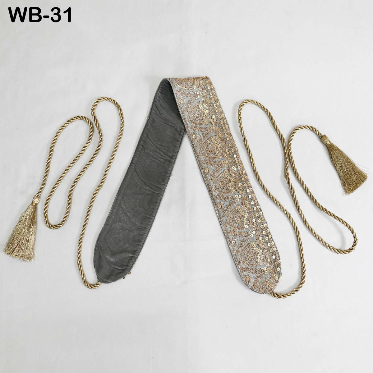 Reversible Embroidery Fabric Belt Gold Obi Wrap Women Sash Belt Adjustable Bohemian Ethnic Customized Summer Wedding Dress Gift Friend Grey