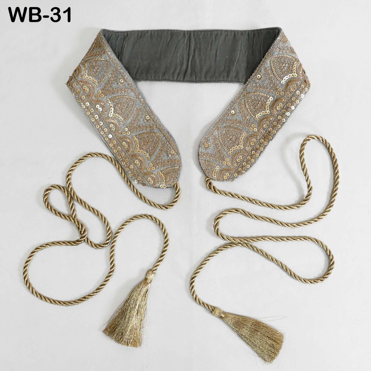 Reversible Embroidery Fabric Belt Gold Obi Wrap Women Sash Belt Adjustable Bohemian Ethnic Customized Summer Wedding Dress Gift Friend Grey