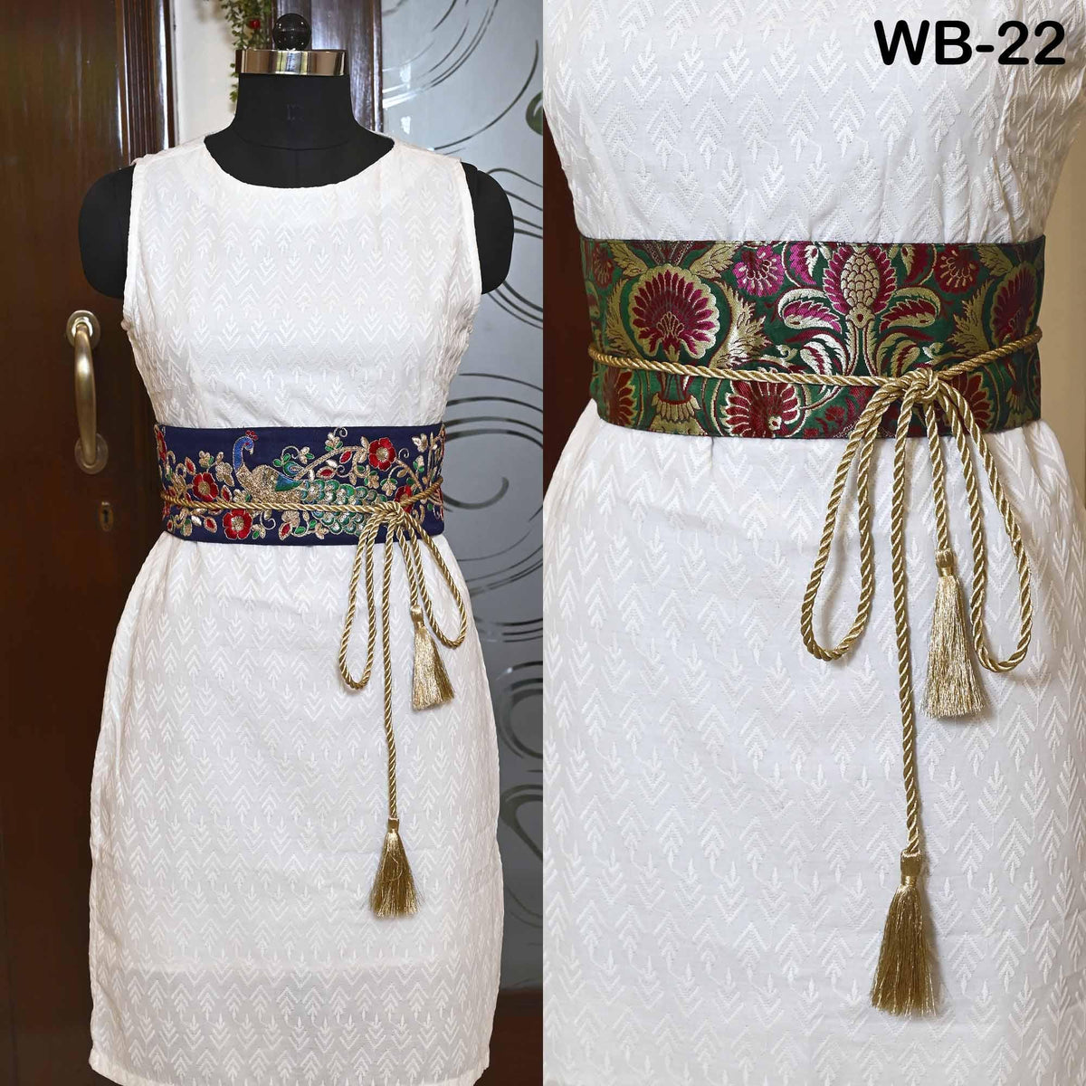 Reversible Embroidered Fabric Belt: Bohemian Ethnic Sash for Dresses (Customizable)