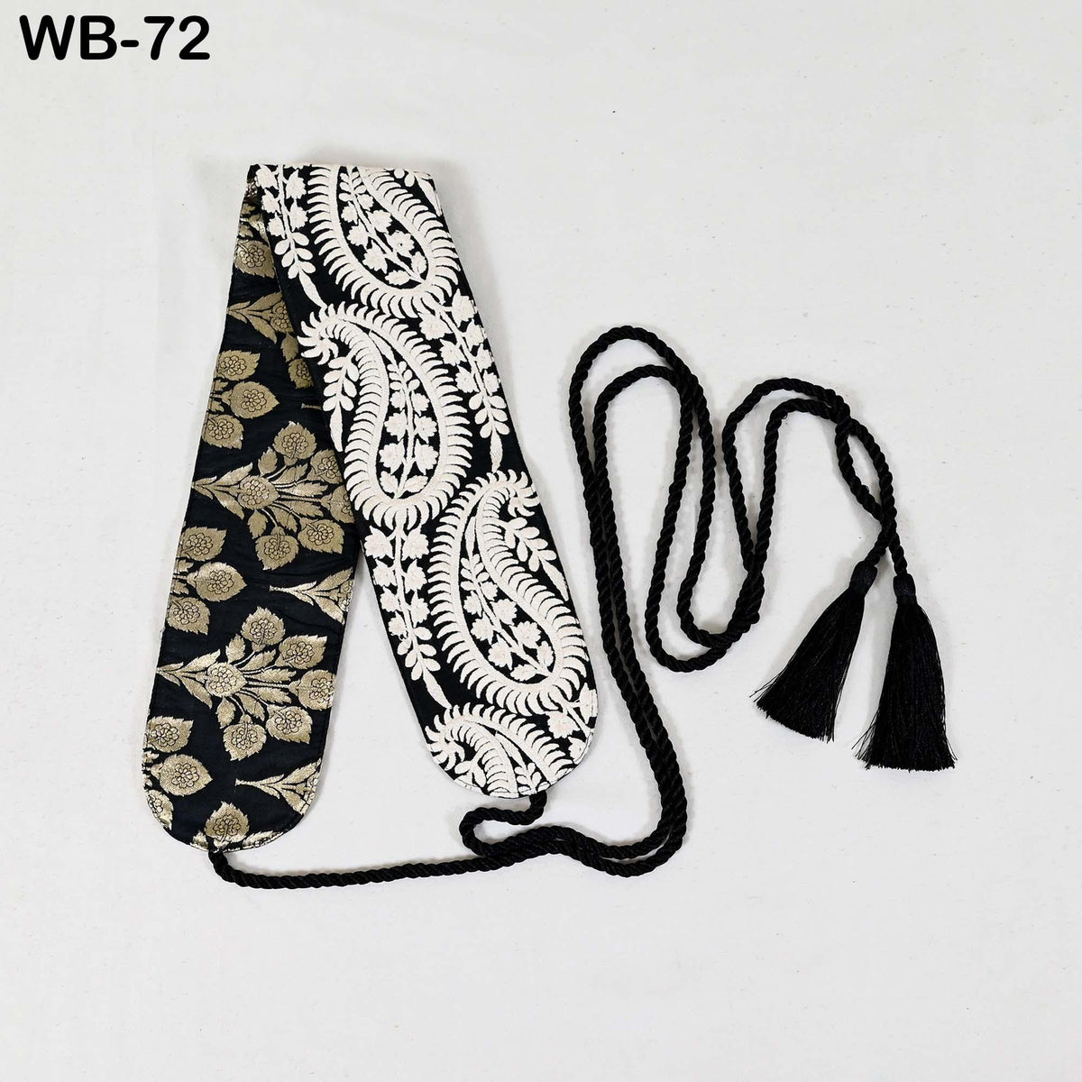 Reversible Embroidery Fabric Belt: Black Velvet Sash | Brocade, Adjustable Boho Wedding Accessory