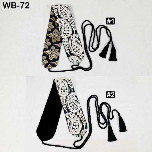 Reversible Embroidery Fabric Belt: Black Velvet Sash | Brocade, Adjustable Boho Wedding Accessory