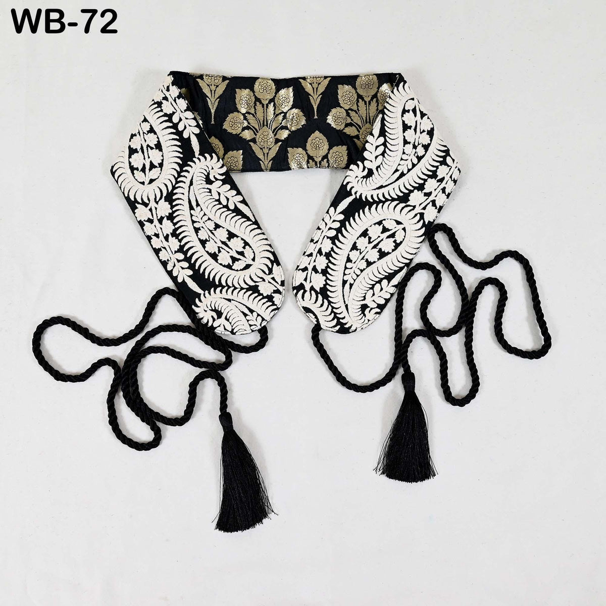 Reversible Embroidery Fabric Belt: Black Velvet Sash | Brocade, Adjustable Boho Wedding Accessory