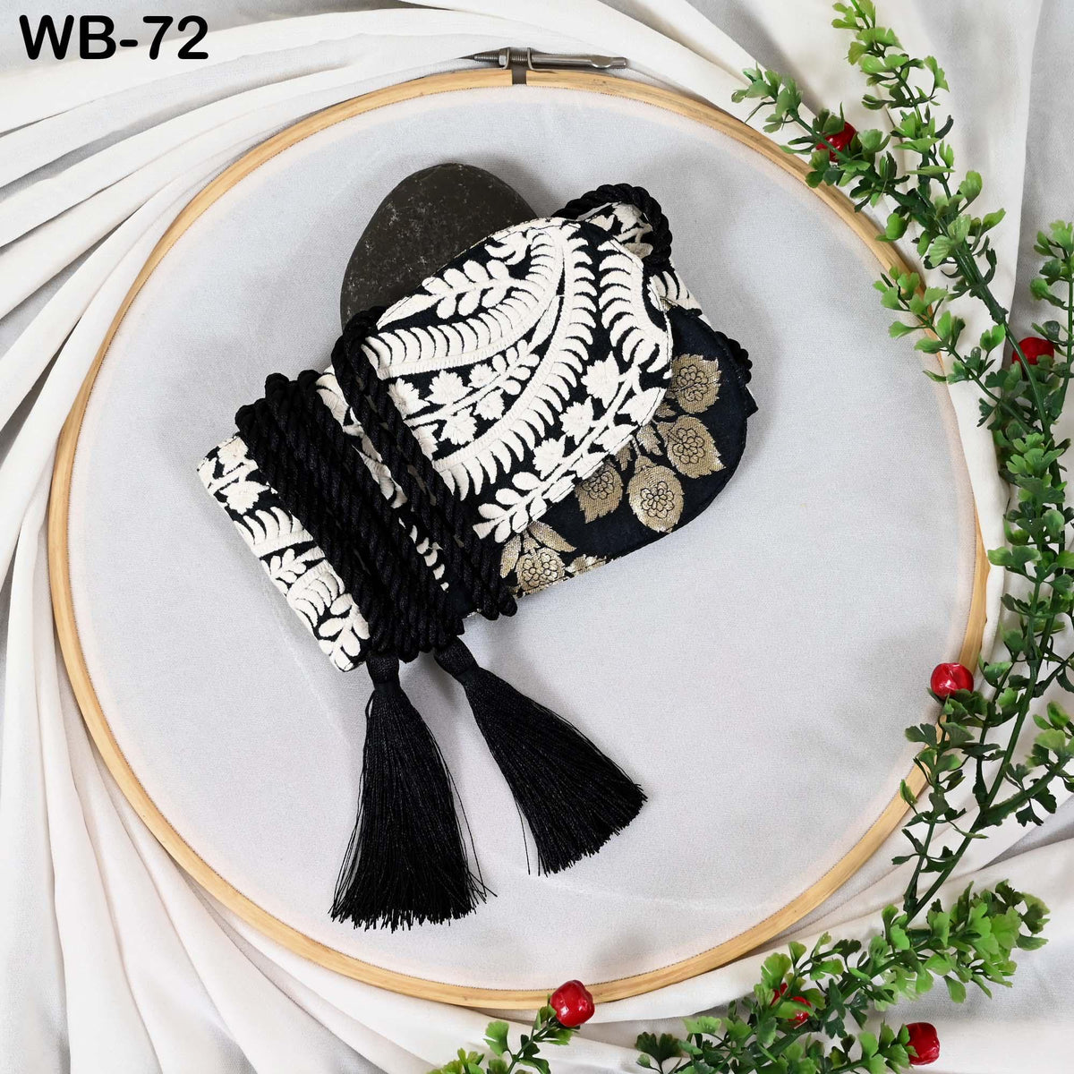 Reversible Embroidery Fabric Belt: Black Velvet Sash | Brocade, Adjustable Boho Wedding Accessory