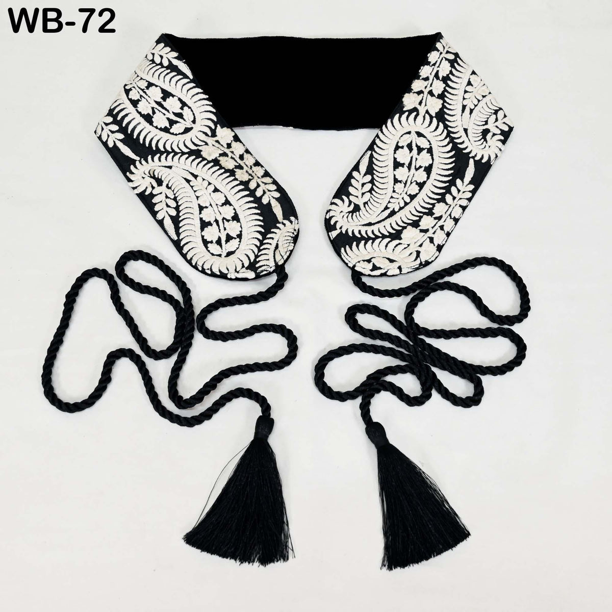 Reversible Embroidery Fabric Belt: Black Velvet Sash | Brocade, Adjustable Boho Wedding Accessory