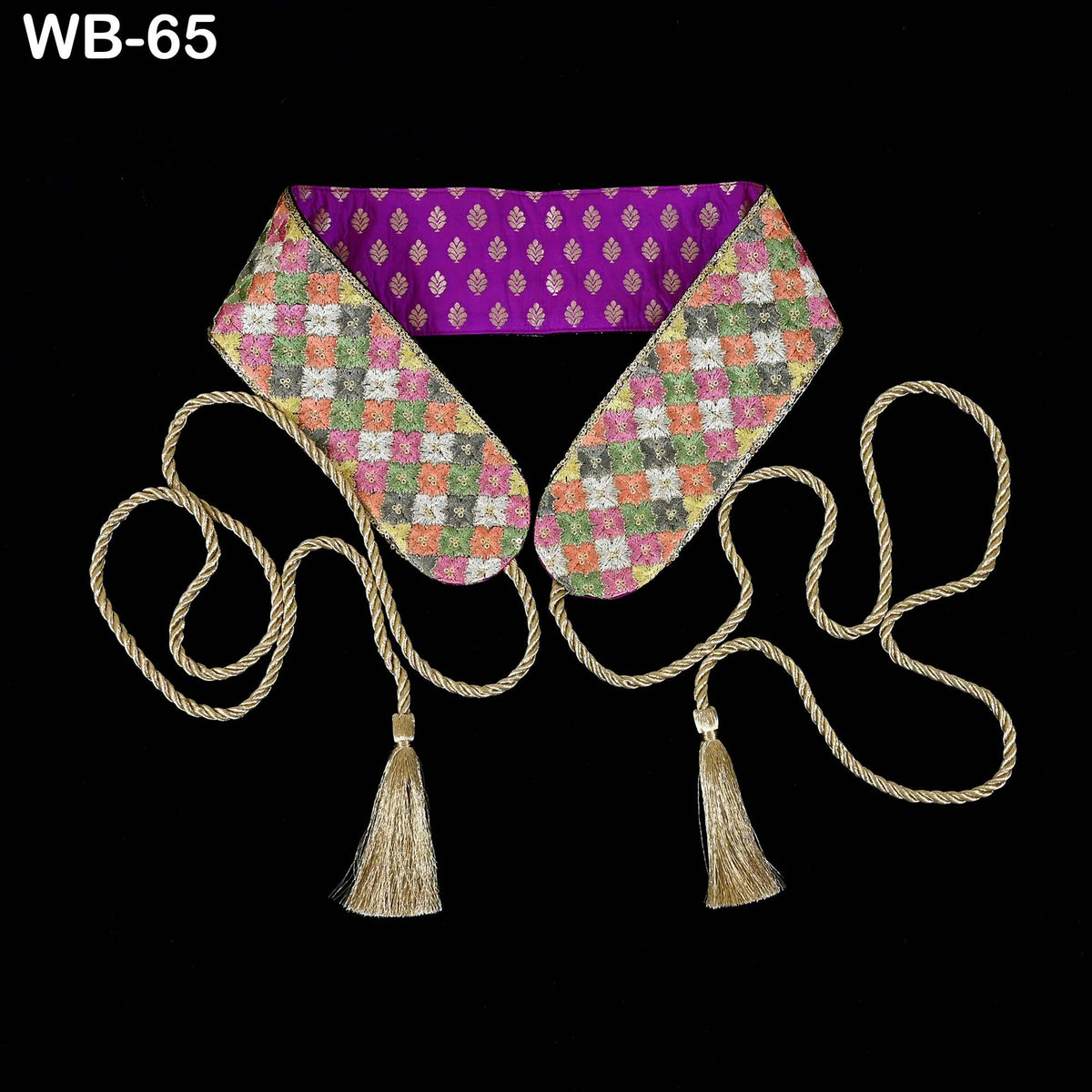 Reversible Embroidered Obi Belt: Multicolor Floral, Pink Velvet | Brocade Back, Adjustable Sash (Customizable)