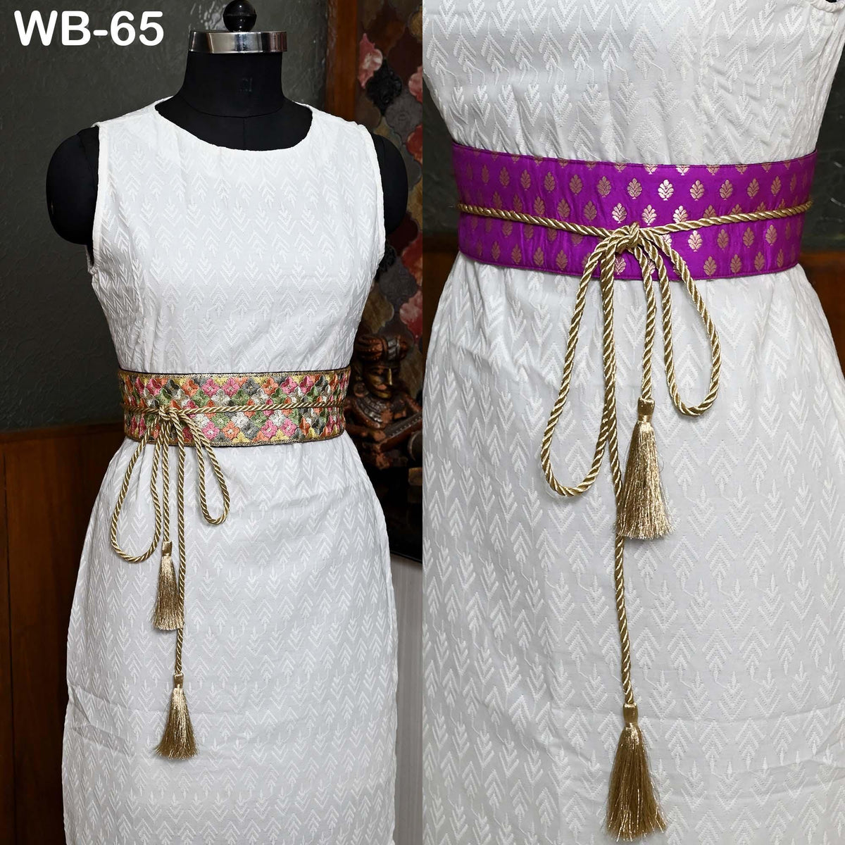 Reversible Embroidered Obi Belt: Multicolor Floral, Pink Velvet | Brocade Back, Adjustable Sash (Customizable)