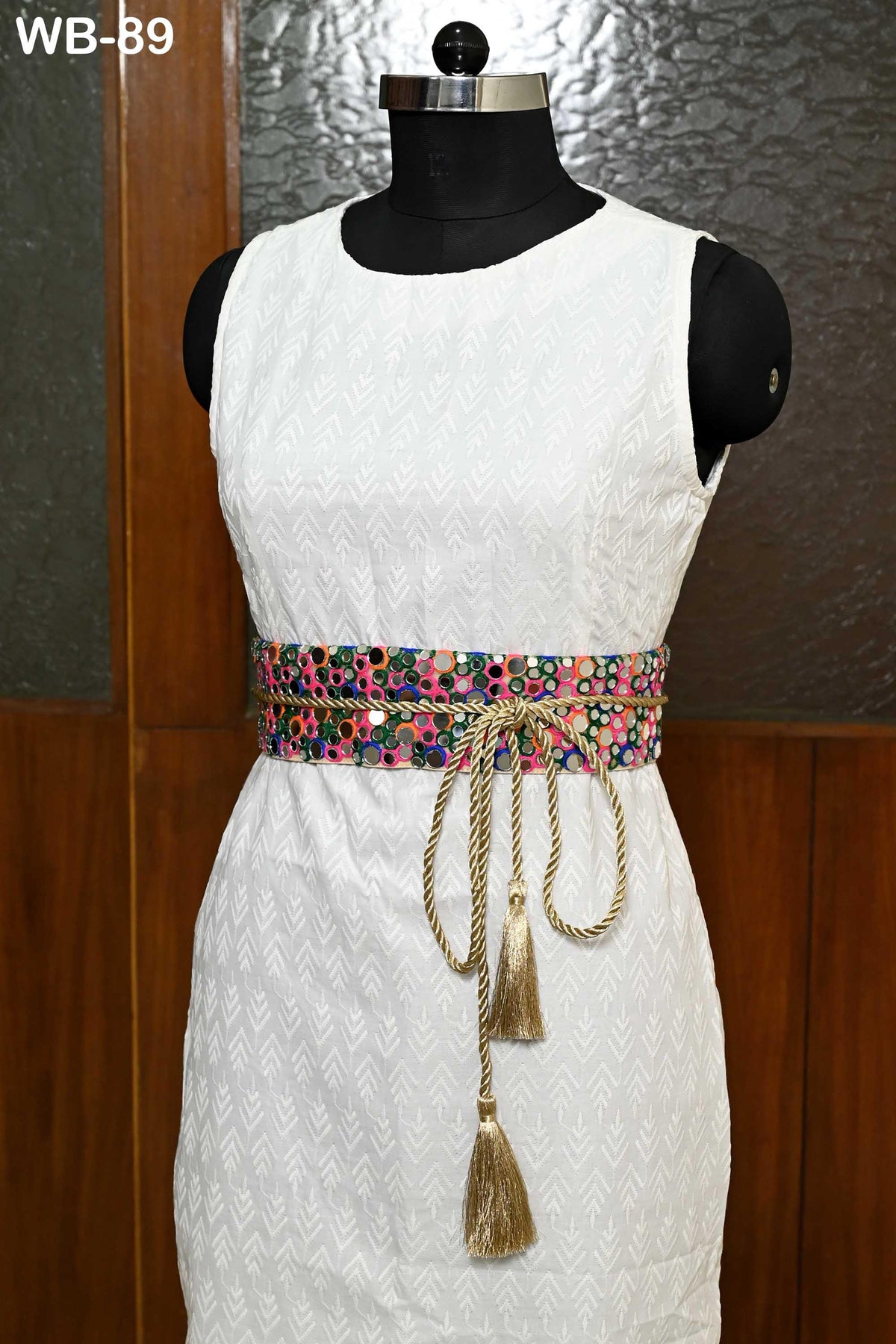 Embroidered Belt, Boho Reversible Obi Wrap | Fabric With Mirrors, Maroon Brocade Reverse | S-XL Adjustable
