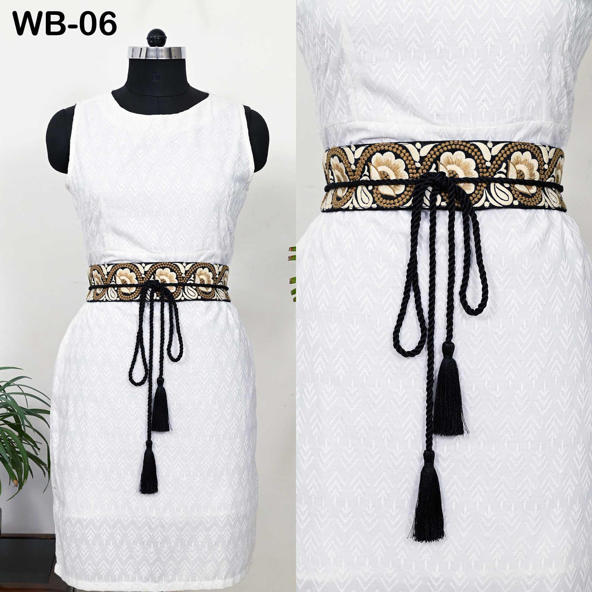 Reversible Embroidered Obi Belt Wrap Women Sash Belt Adjustable Bohemian Ethnic Customized Summer Wedding Dress Gift Sister Black Ivory