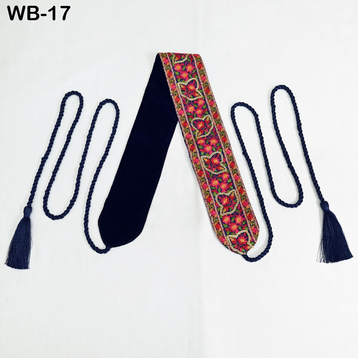 Reversible Embroidered Obi Belt, Navy Velvet and Brocade Sash, Bohemian Style