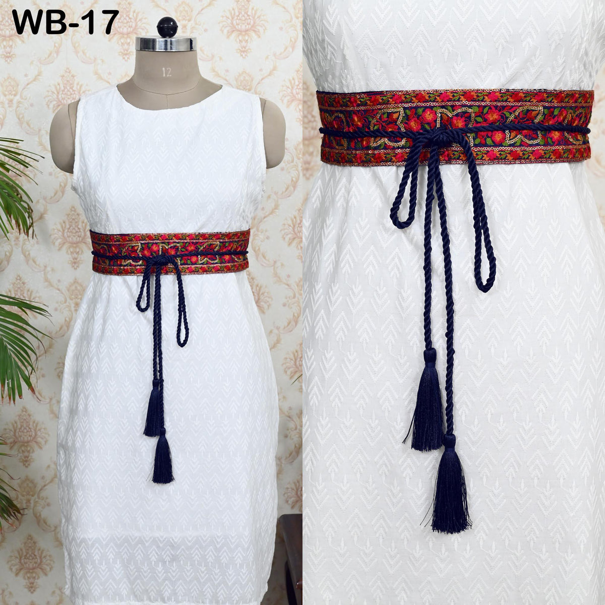 Reversible Embroidered Obi Belt, Navy Velvet and Brocade Sash, Bohemian Style