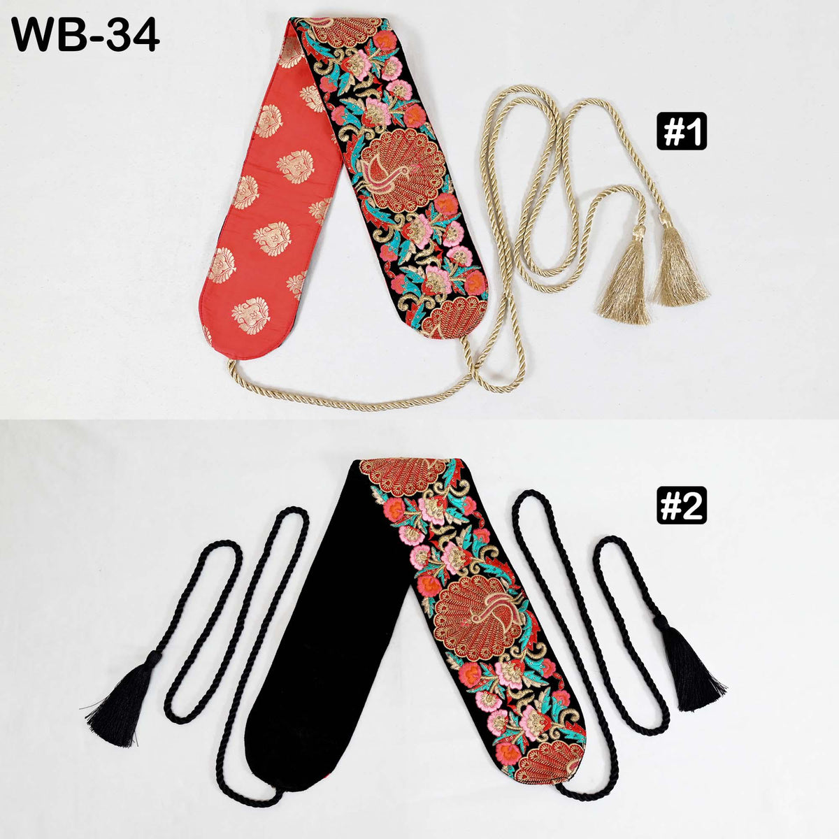 Reversible Embroidery Obi Belt, Black Velvet Women's Sash | Brocade Belt
