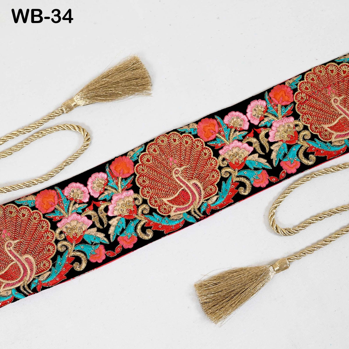 Reversible Embroidery Obi Belt, Black Velvet Women's Sash | Brocade Belt