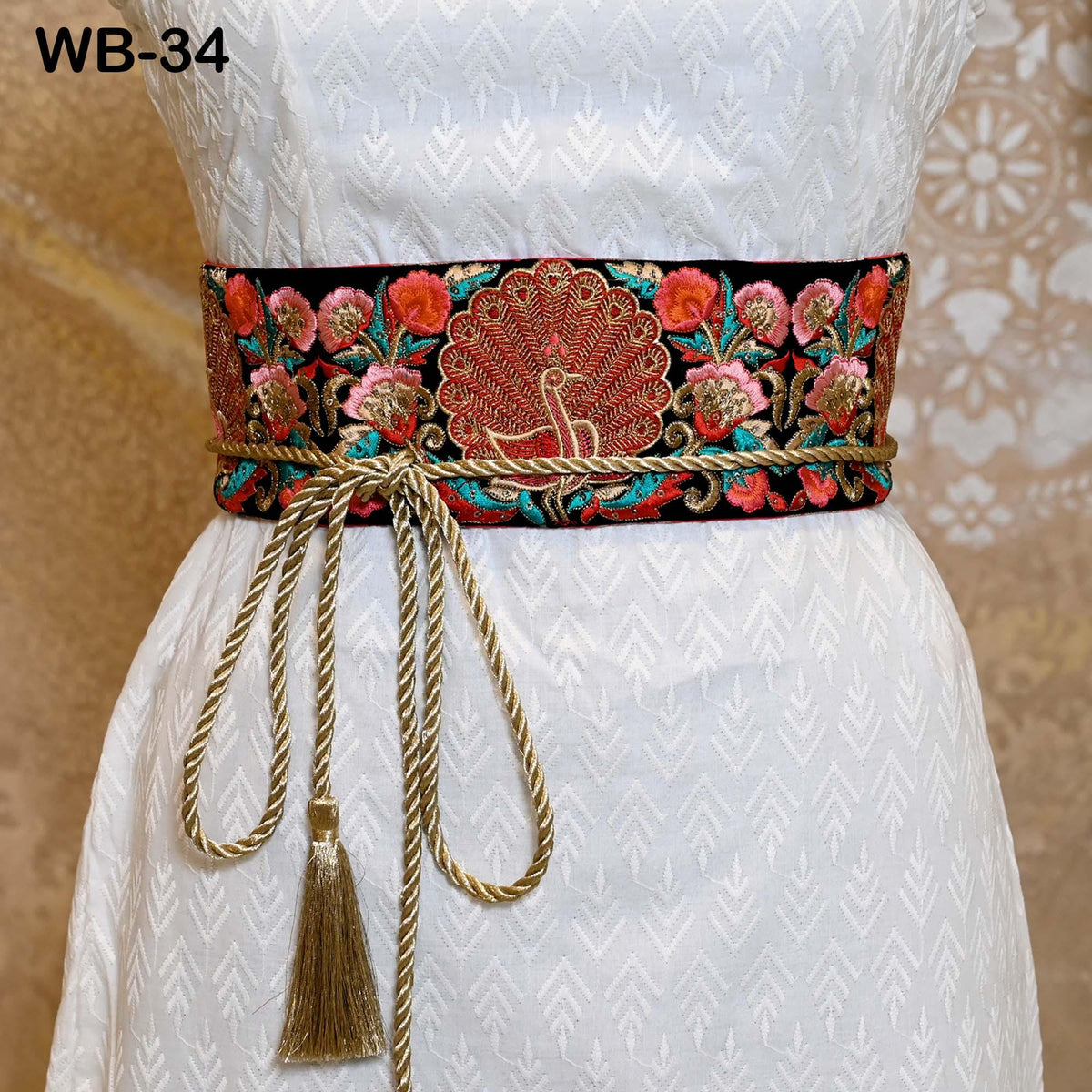 Reversible Embroidery Obi Belt, Black Velvet Women's Sash | Brocade Belt