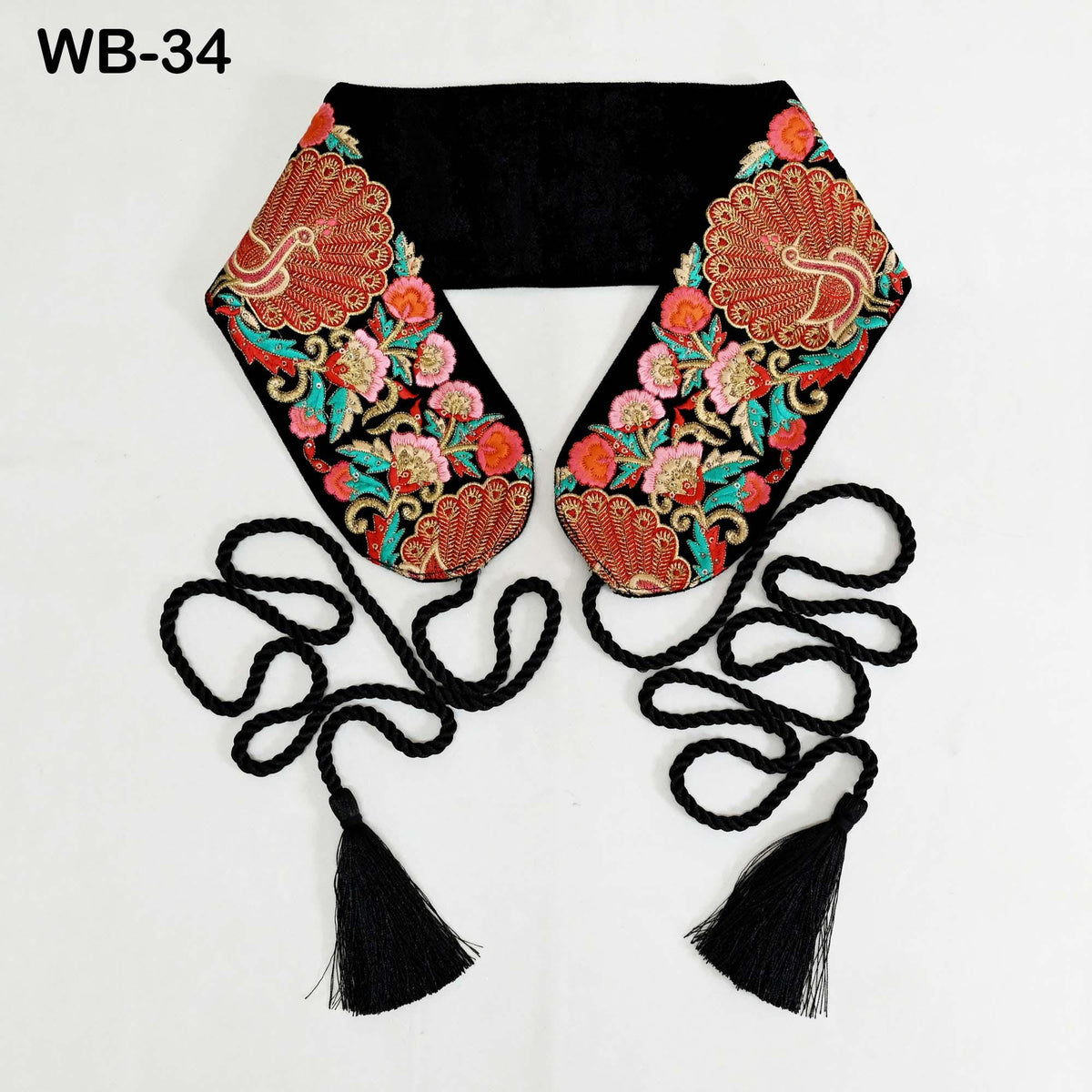 Reversible Embroidery Obi Belt, Black Velvet Women's Sash | Brocade Belt
