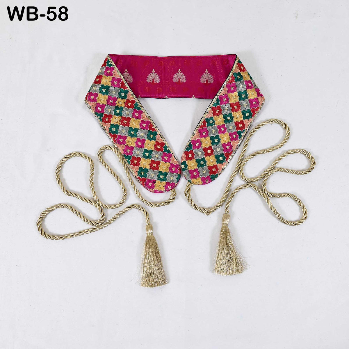 Obi Embroidery Belt, Multicolor Reversible Sash | Embroidered Fabric, Velvet Back | Adjustable, S-XL