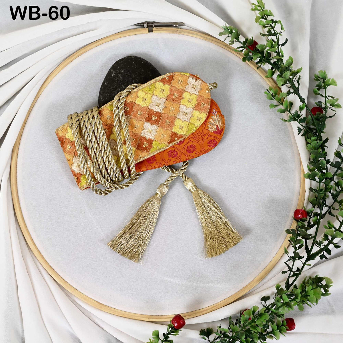 Boho Tie Belt, Embroidered Obi Sash | Velvet Back Brocade, Multicolor | 29in Panel, 3in Width, 45in Tassel Ties, S-XL