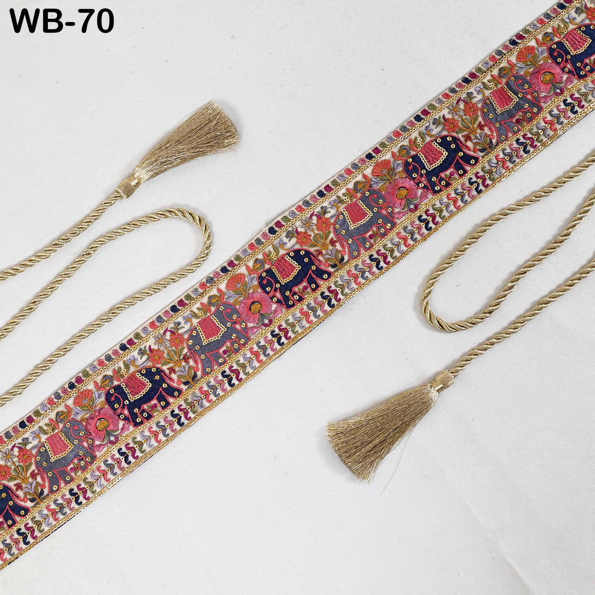Embroidered Elephant Reversible Belt: Bohemian Ethnic Sash for Dresses (Customizable)