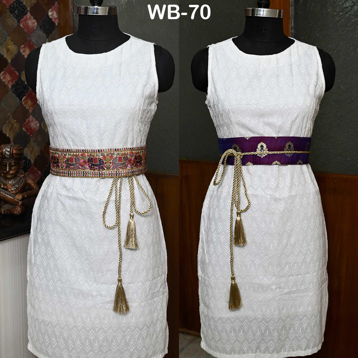 Embroidered Elephant Reversible Belt: Bohemian Ethnic Sash for Dresses (Customizable)