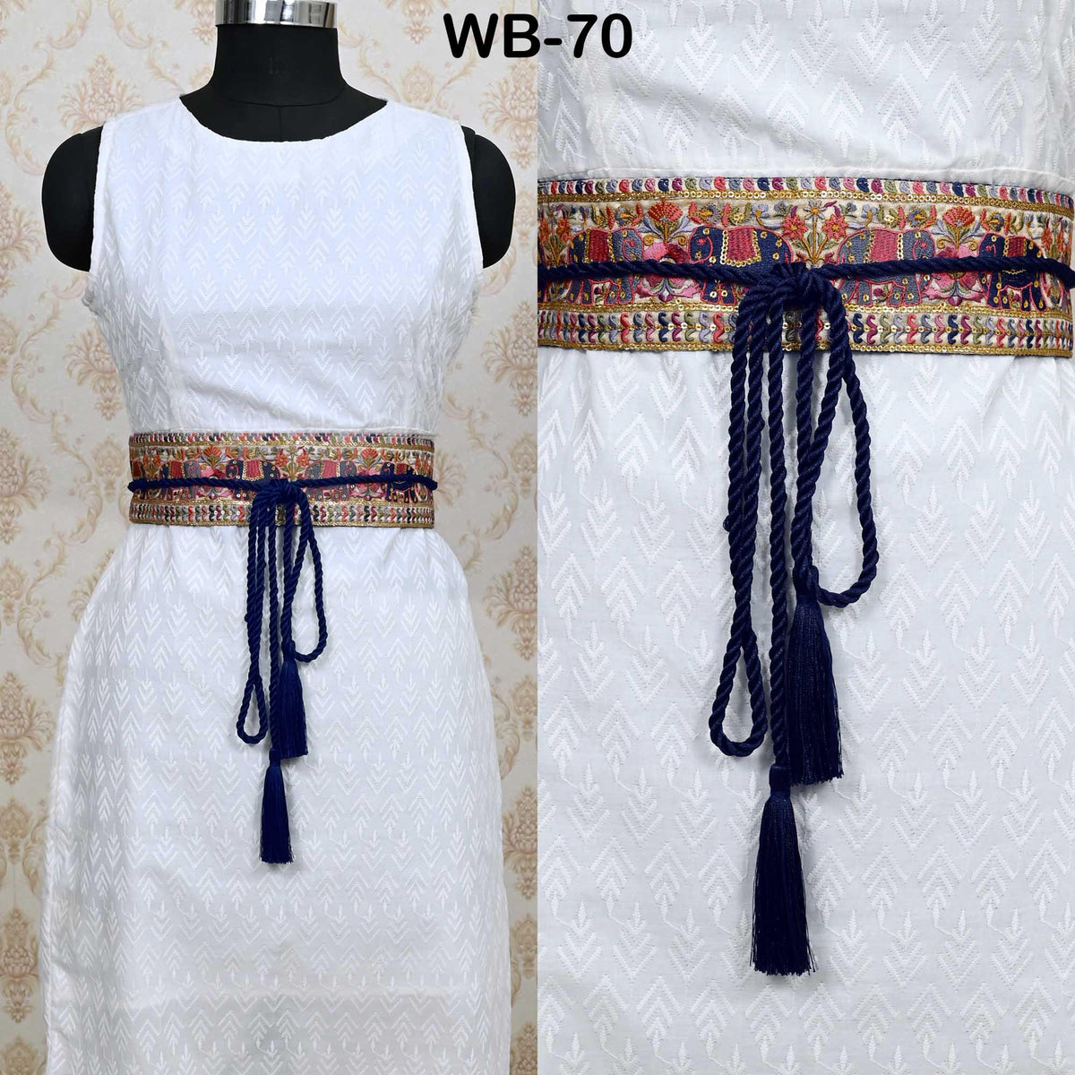 Embroidered Elephant Reversible Belt: Bohemian Ethnic Sash for Dresses (Customizable)