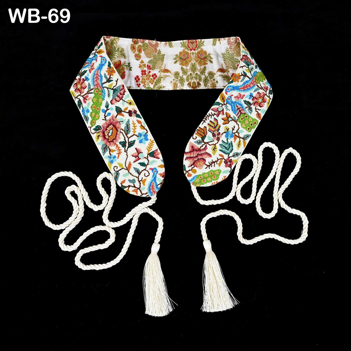 Reversible Embroidered Obi Belt: Bohemian Ethnic Sash with Tassels – Customizable Summer Wedding Accessory
