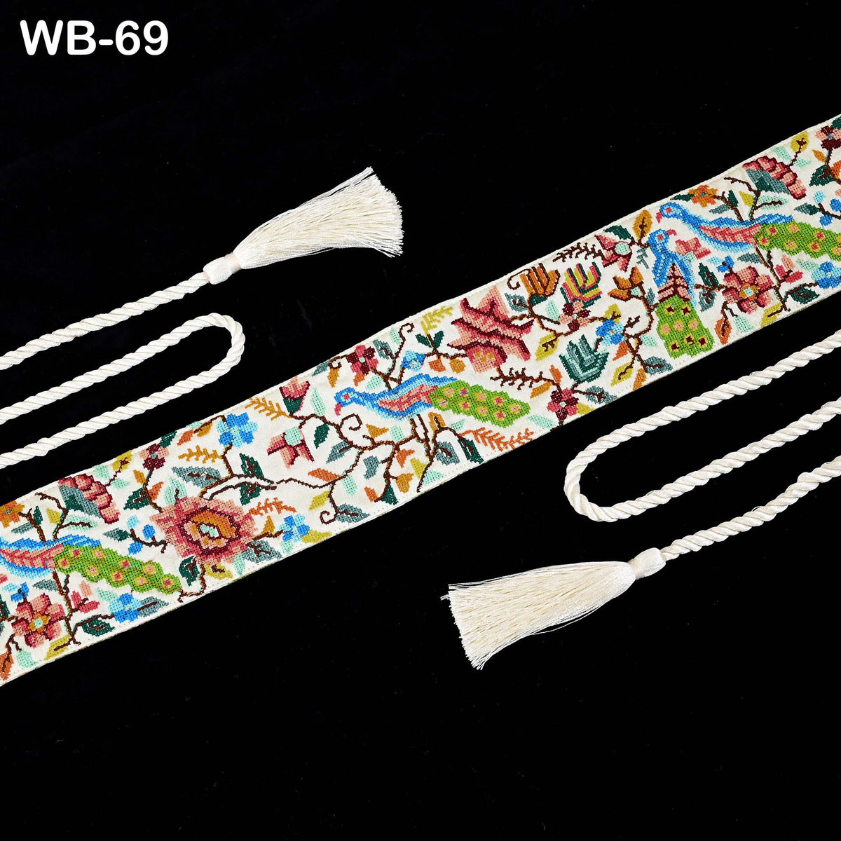Reversible Embroidered Obi Belt: Bohemian Ethnic Sash with Tassels – Customizable Summer Wedding Accessory