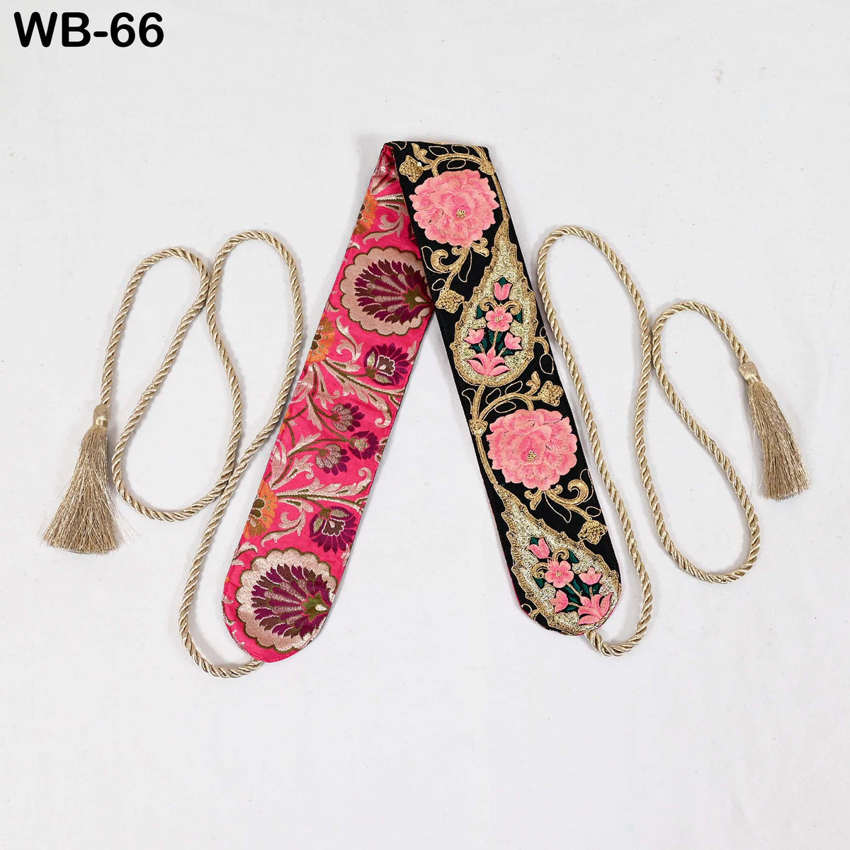 Embroidered Belt, Boho Reversible Sash - Wine Floral Brocade, Velvet Back | Adjustable S/M-XL, Tassel Ties