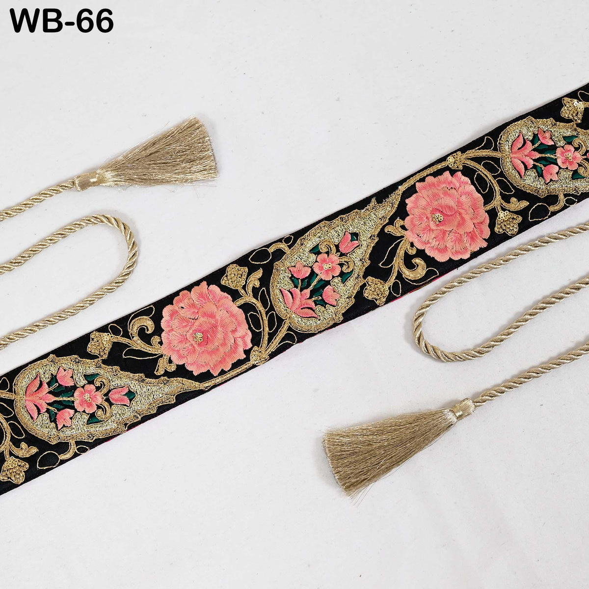 Embroidered Belt, Boho Reversible Sash - Wine Floral Brocade, Velvet Back | Adjustable S/M-XL, Tassel Ties