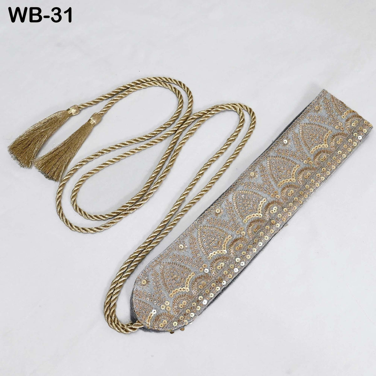 Reversible Embroidery Fabric Belt Gold Obi Wrap Women Sash Belt Adjustable Bohemian Ethnic Customized Summer Wedding Dress Gift Friend Grey