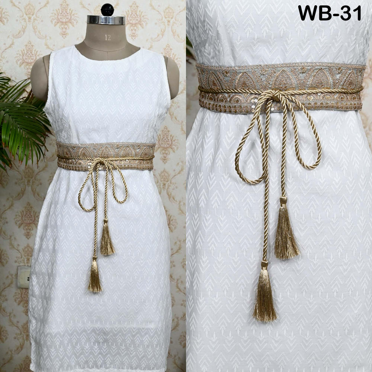 Reversible Embroidery Fabric Belt Gold Obi Wrap Women Sash Belt Adjustable Bohemian Ethnic Customized Summer Wedding Dress Gift Friend Grey