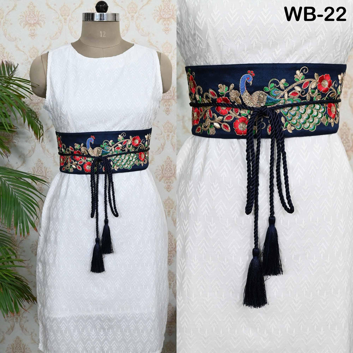 Reversible Embroidered Fabric Belt: Bohemian Ethnic Sash for Dresses (Customizable)