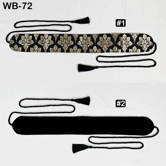 Reversible Embroidery Fabric Belt: Black Velvet Sash | Brocade, Adjustable Boho Wedding Accessory