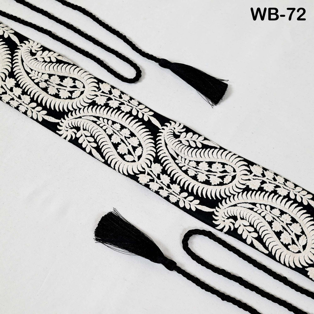 Reversible Embroidery Fabric Belt: Black Velvet Sash | Brocade, Adjustable Boho Wedding Accessory