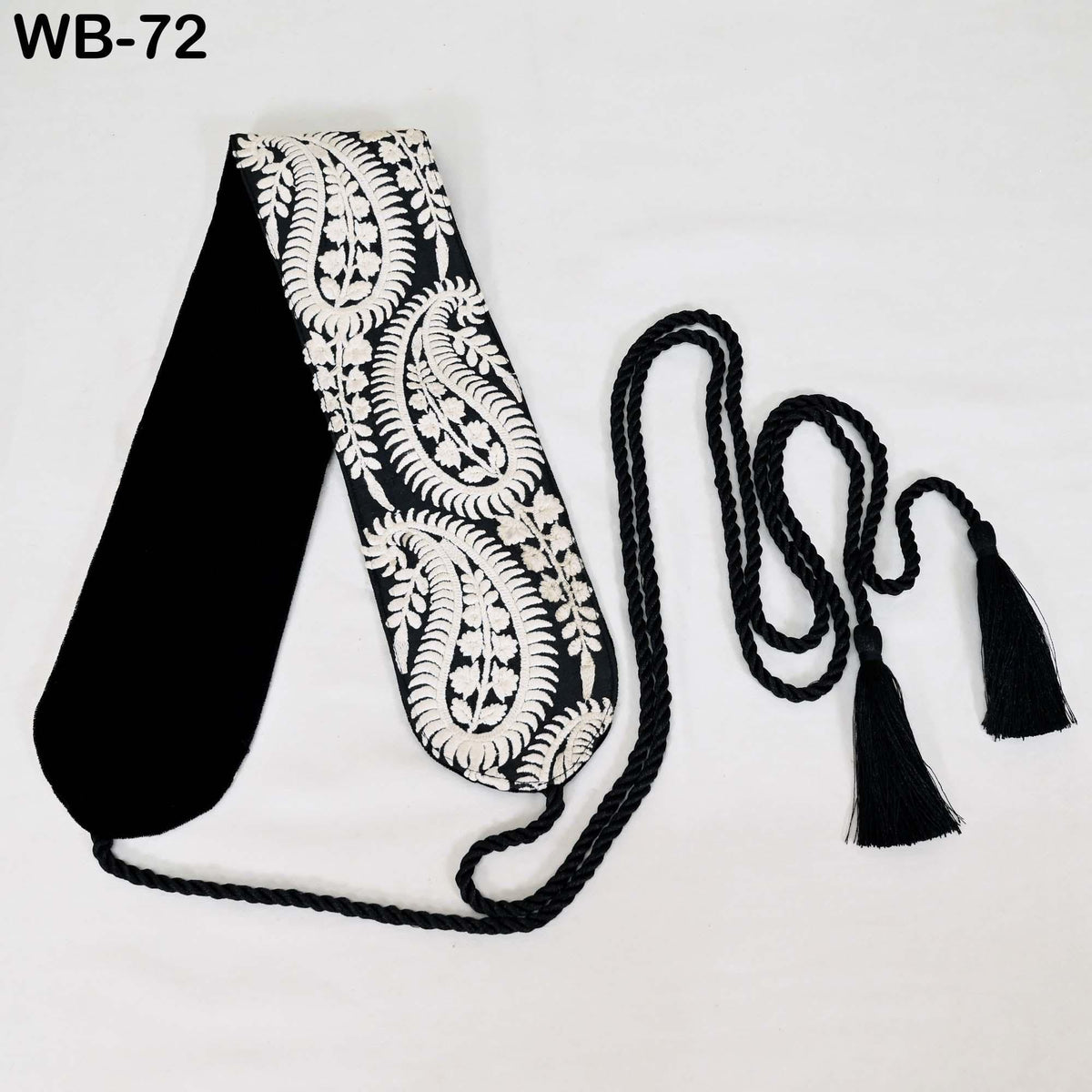 Reversible Embroidery Fabric Belt: Black Velvet Sash | Brocade, Adjustable Boho Wedding Accessory