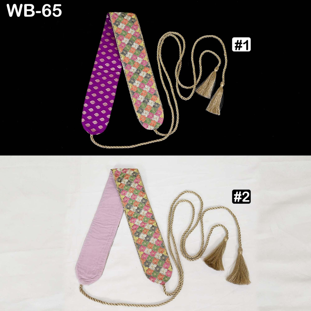 Reversible Embroidered Obi Belt: Multicolor Floral, Pink Velvet | Brocade Back, Adjustable Sash (Customizable)