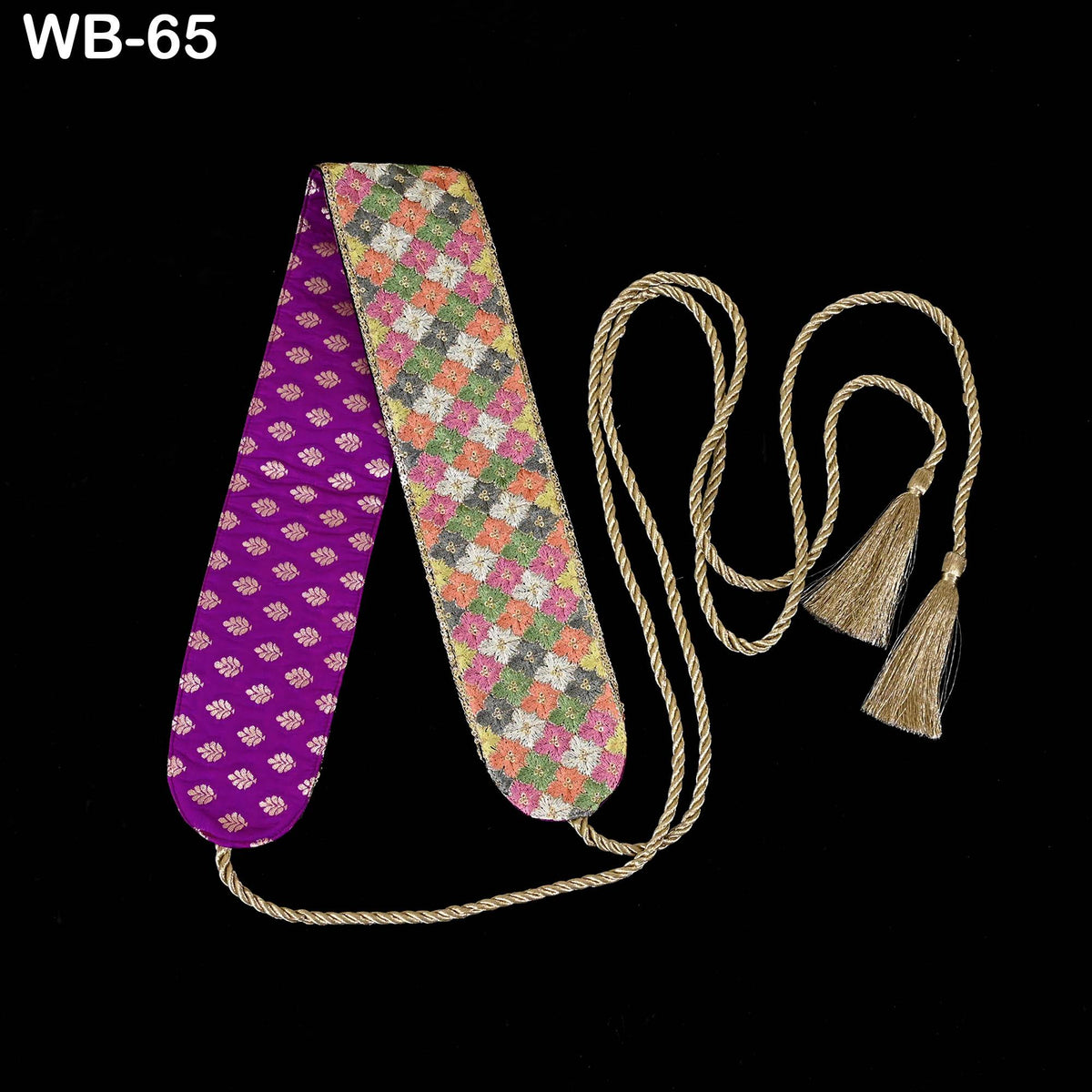 Reversible Embroidered Obi Belt: Multicolor Floral, Pink Velvet | Brocade Back, Adjustable Sash (Customizable)