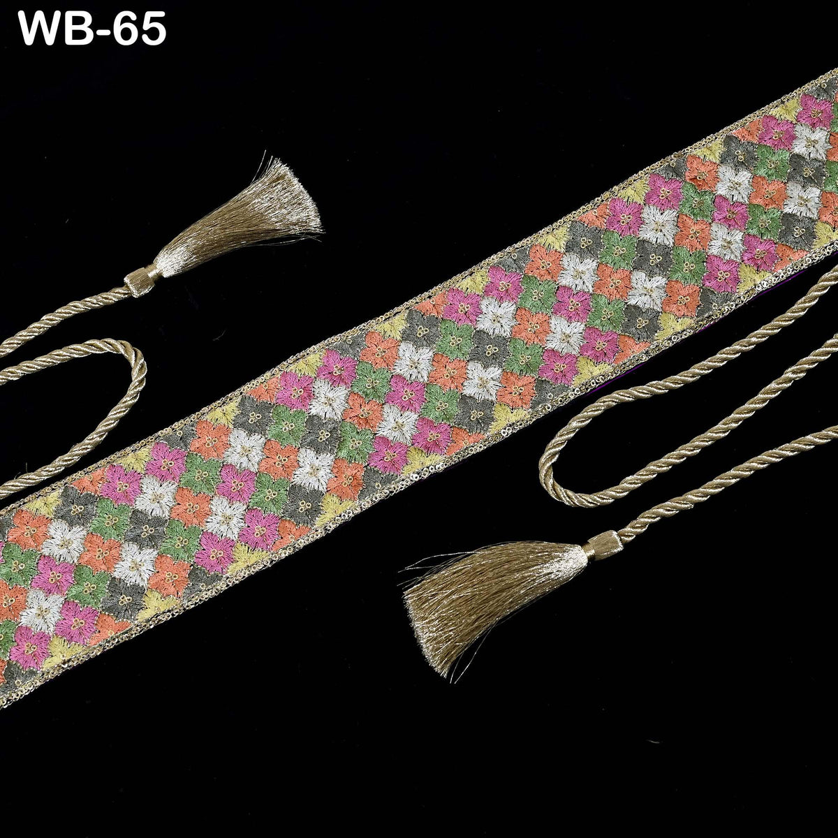 Reversible Embroidered Obi Belt: Multicolor Floral, Pink Velvet | Brocade Back, Adjustable Sash (Customizable)