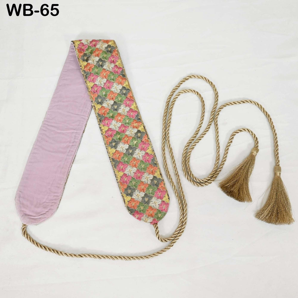 Reversible Embroidered Obi Belt: Multicolor Floral, Pink Velvet | Brocade Back, Adjustable Sash (Customizable)