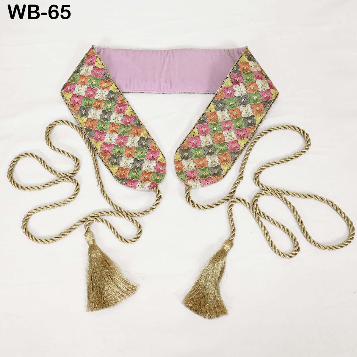 Reversible Embroidered Obi Belt: Multicolor Floral, Pink Velvet | Brocade Back, Adjustable Sash (Customizable)