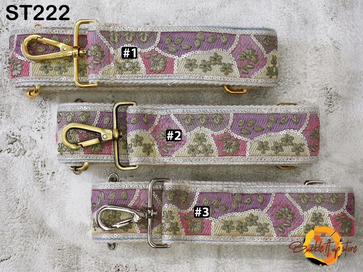 three straps with different patterns and numbers, likely representing different sizes or types of straps.