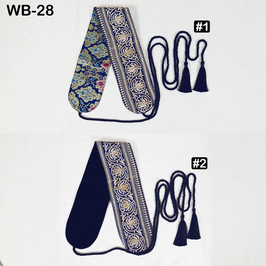 two neckties with decorative patterns and tassels, arranged side by side.