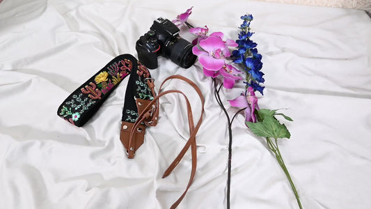 Camera Strap Photographer Sling Brown Leather Strap Embroidery DSLR Camera Accessories Camera Holder Neck Shoulder Strap Gifts Boyfriend